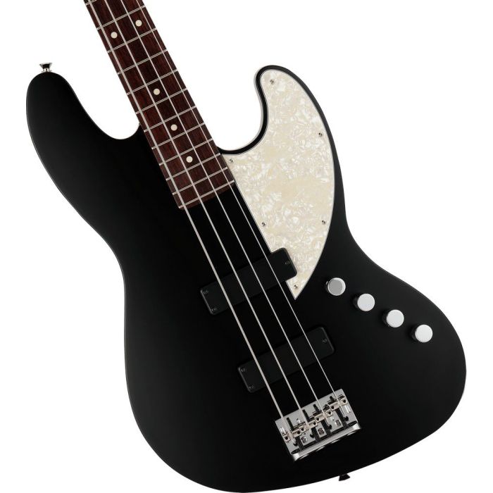 Fender Ltd Ed Made In Japan Elemental Jazz Bass HH RW Stone Black, body closeup