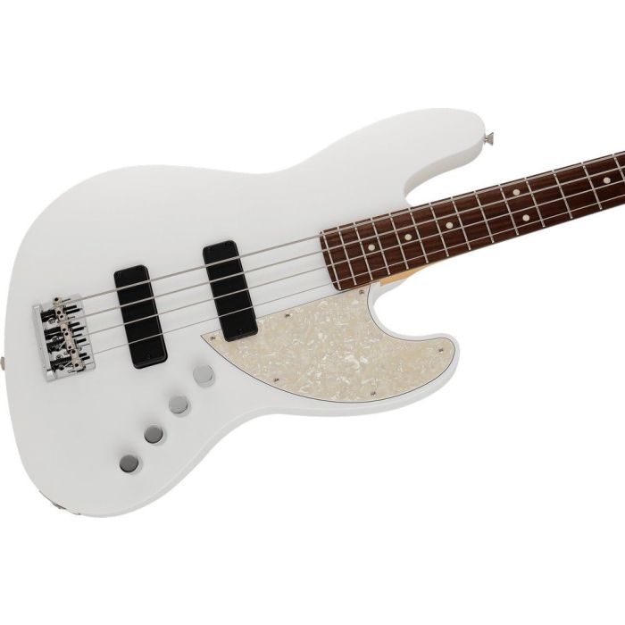 Fender Ltd Ed Made In Japan Elemental Jazz Bass HH RW Nimbus White, angled view