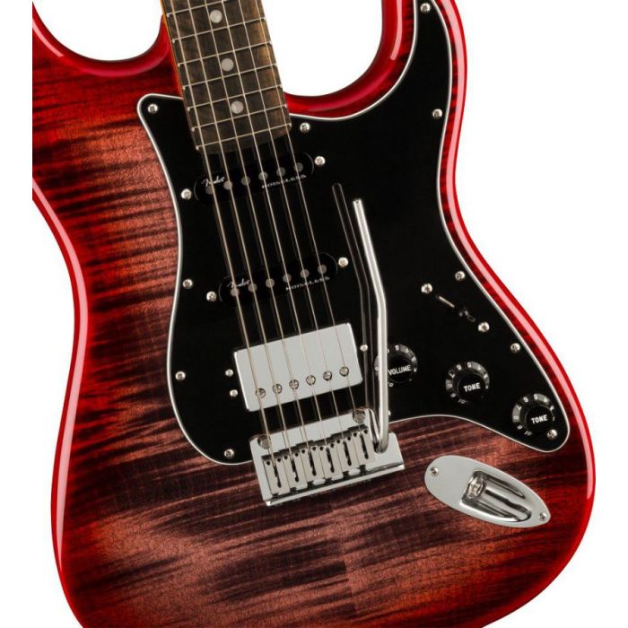 Fender Ltd Ed American Ultra Stratocaster HSS Streaked EB Umbra, body closeup