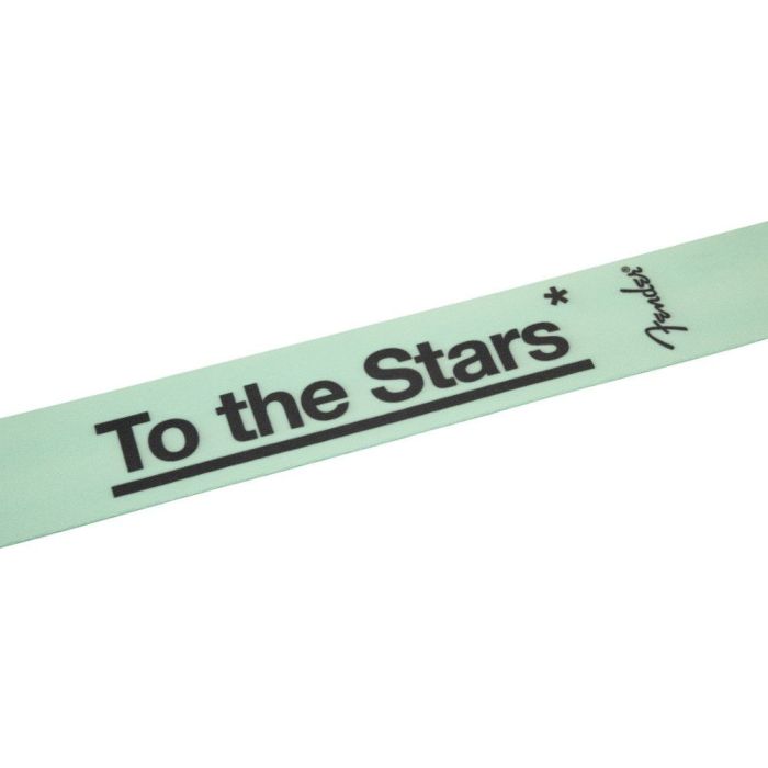 Fender Tom Delonge To The Stars Strap Surf Green, Writing Closeup