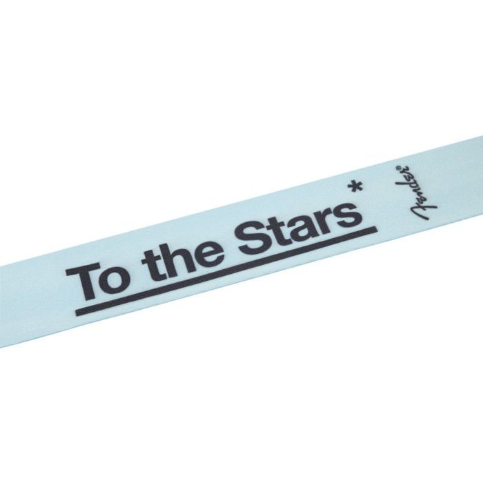 Fender Tom Delonge To The Stars Strap Daphne Blue, Writing Closeup