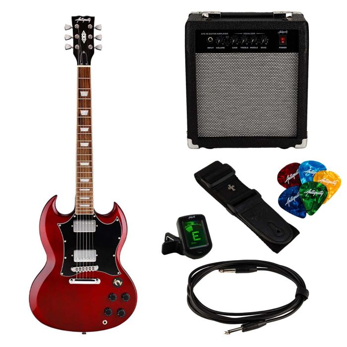 Antiquity GS1 Beginner Electric Guitar Package, Cherry Red Overview