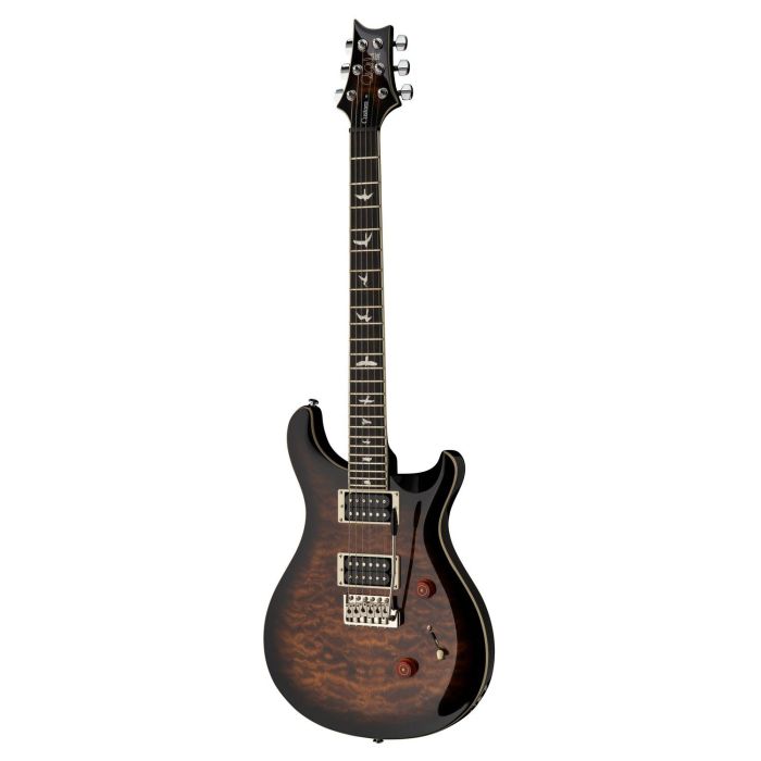 PRS SE Custom 24 QM Electric Guitar Black Gold Sunburst angled view