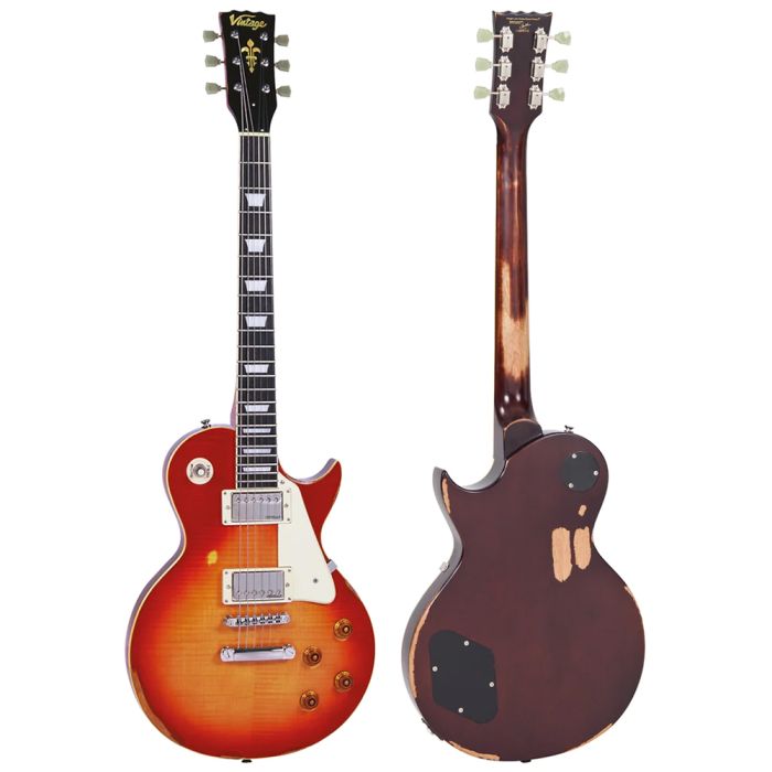 Vintage Guitars Icon V100 Distressed Cherry Sunburst front and back