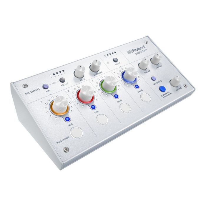 Roland Bridge Cast Gaming Audio Mixer, White right-angled view