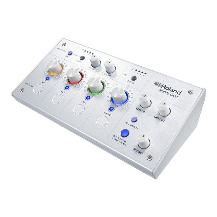 Roland Bridge Cast Gaming Audio Mixer, White left-angled view