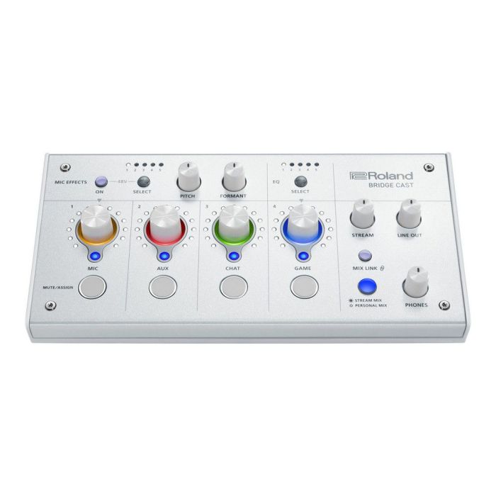 Roland Bridge Cast Gaming Audio Mixer, White tilted view