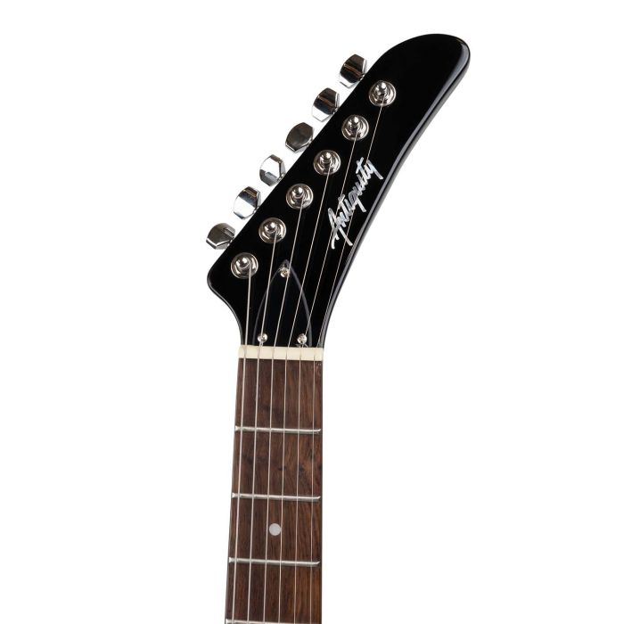 Antiquity Ex1 Black Electric Guitar, headstock front