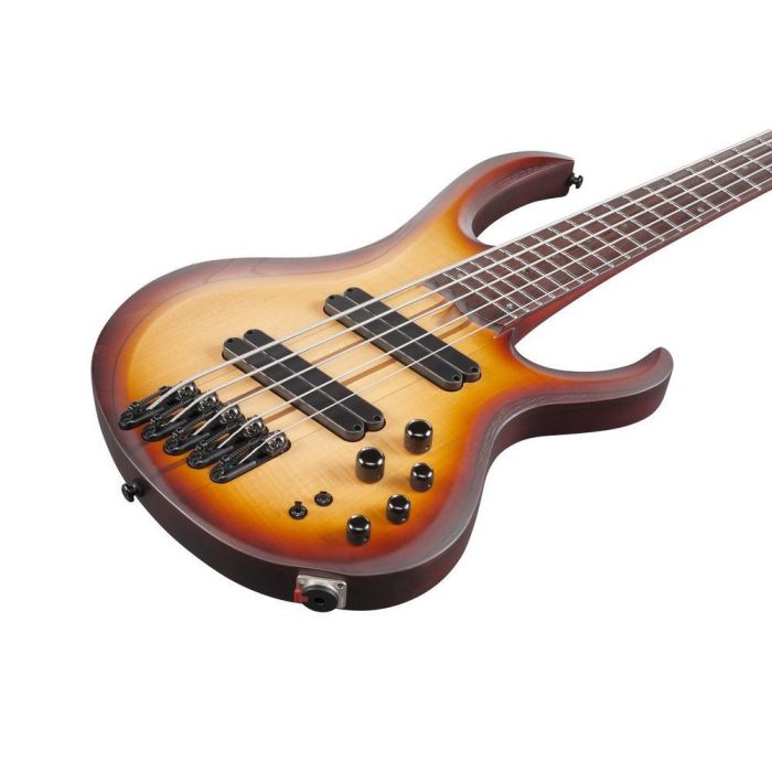 Ibanez Btb705lm nnf Natural Browned Burst Flat 5 String Bass Guitar, body closeup front