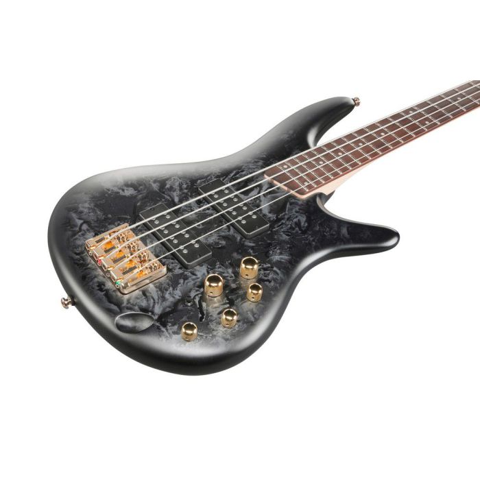 Ibanez Sr300edx bzm Black Ice Frozen Matte Bass Guitar, body closeup front