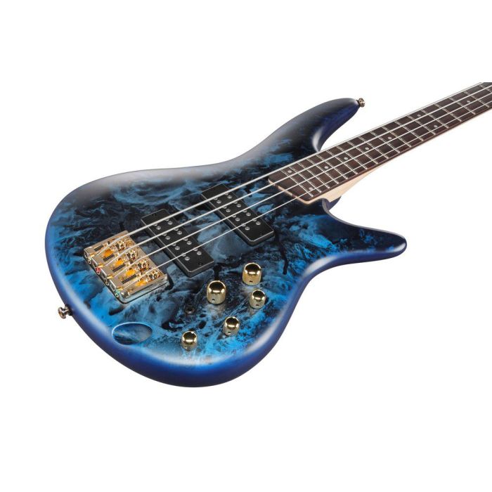 Ibanez Sr300edx czm Cosmic Blue Frozen Matte Bass Guitar, body closeup front