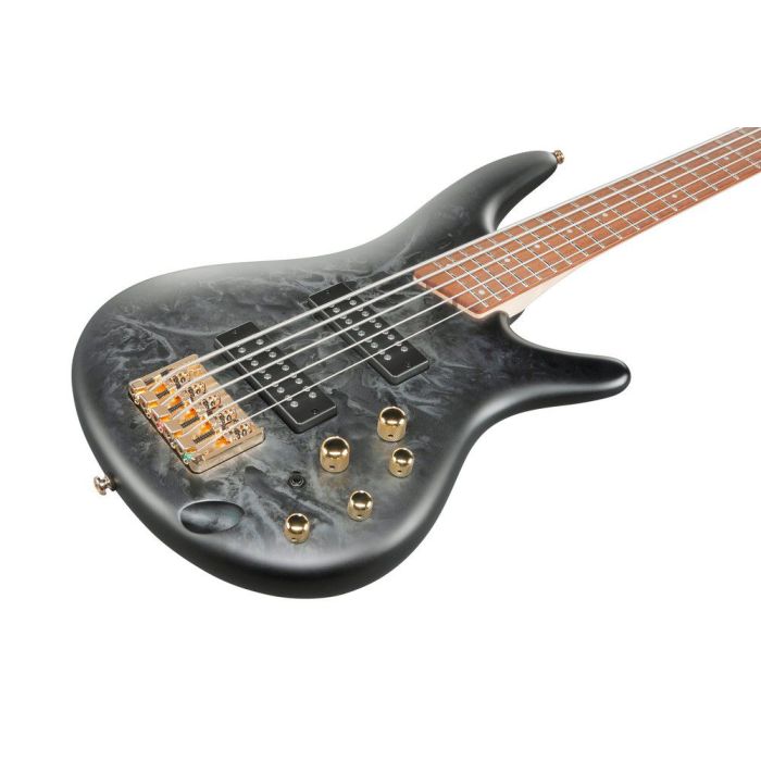 Ibanez Sr305edx bzm Black Ice Frozen Matte 5 String Bass Guitar, body closeup front