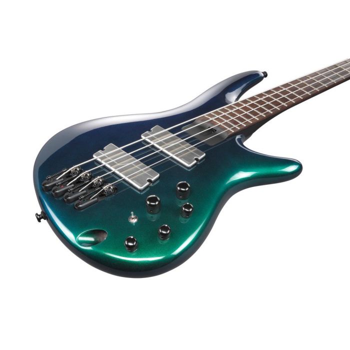 Ibanez Srms720 bcm Blue Chameleon Bass Guitar, body closeup front
