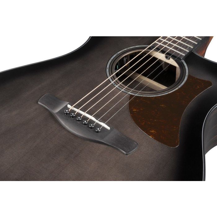 Ibanez Aam70ce tbn Trans Charcoal Burst LG Electro acoustic Guitar, body closeup
