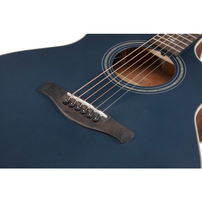 Ibanez Ae100 dbf Dark Tide Blue Flat Electro acoustic Guitar, body closeup