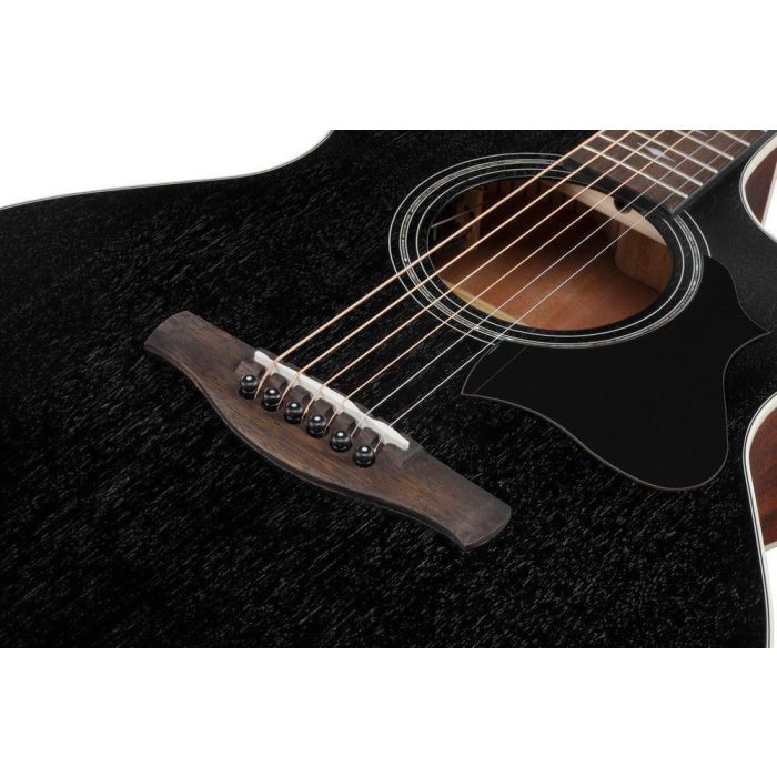 Ibanez Ae140 wkh Weathered Black Open Pore Top Electro acoustic Guitar, body closeup