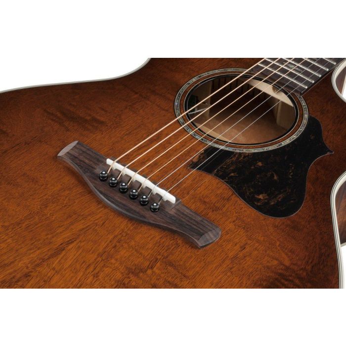 Ibanez Ae340fmh mhs Mahogany Sunburst High Gloss Electro acoustic Guitar, body closeup