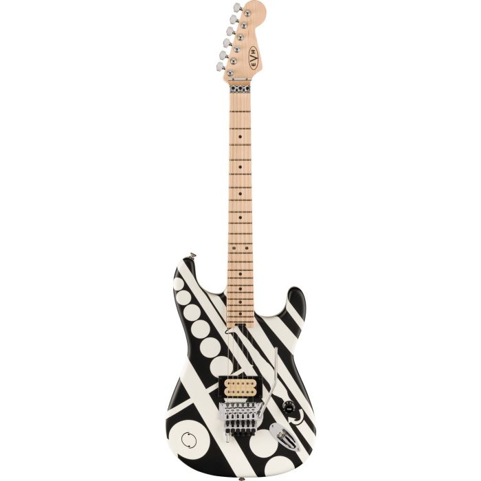 EVH Striped Series CIRCLES SATIN W GIG BAG White and Black Electric Guitar, front view