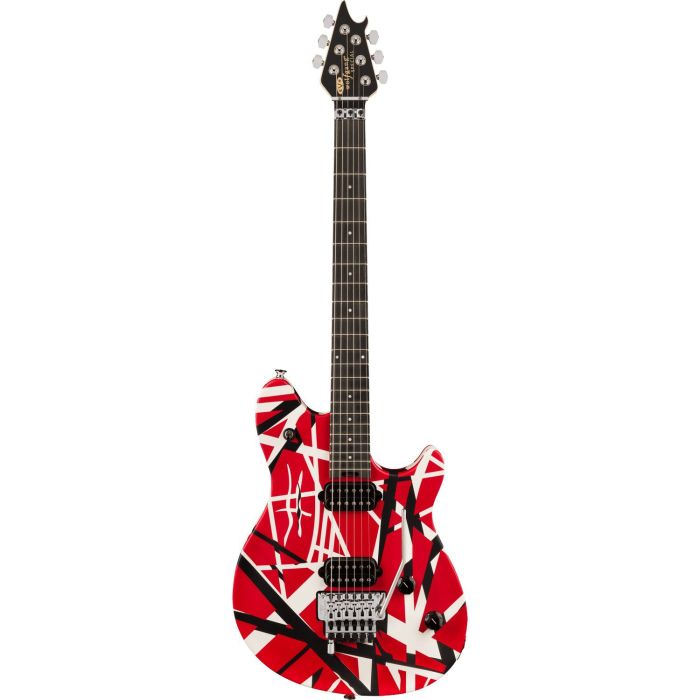 EVH Wolfgang Special w Gig Bag Red with Black and White Stripes Guitar, front view