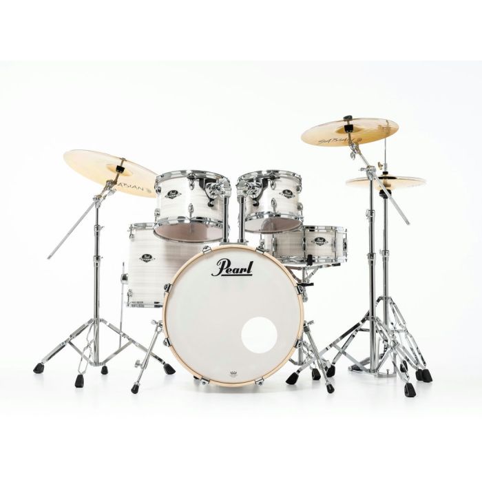 Pearl Export 5 Piece Drum Kit inc HWP-834 and SBR Cymbals 20-10-12-14-14(S) Slipstream White front