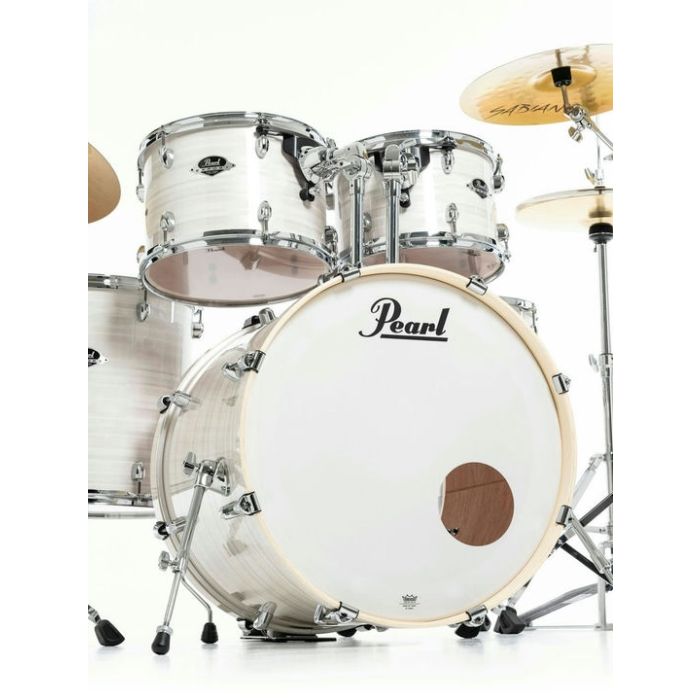 Pearl Export 5 Piece Drum Kit inc HWP-834 and SBR Cymbals 22-12-13-16-14(S) Slipstream White front up angle