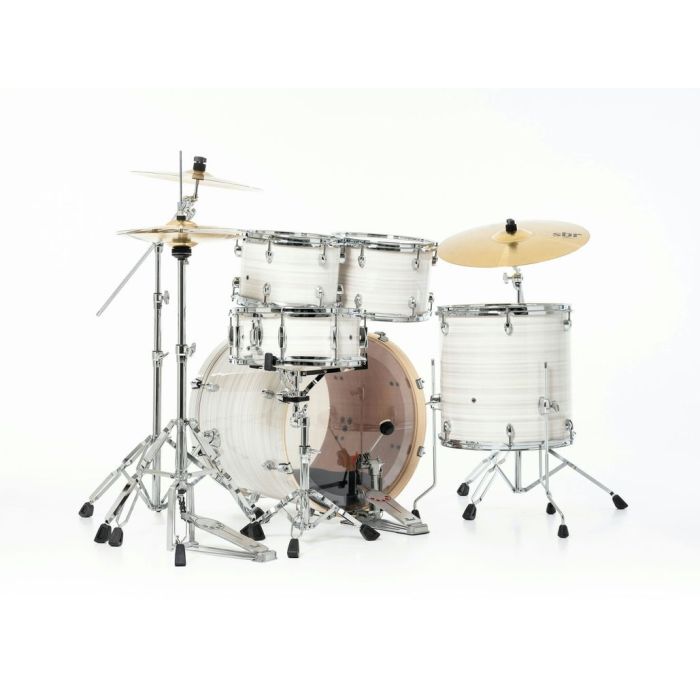 Pearl Export 5 Piece Drum Kit inc HWP-834 and SBR Cymbals 22-12-13-16-14(S) Slipstream White behind side view