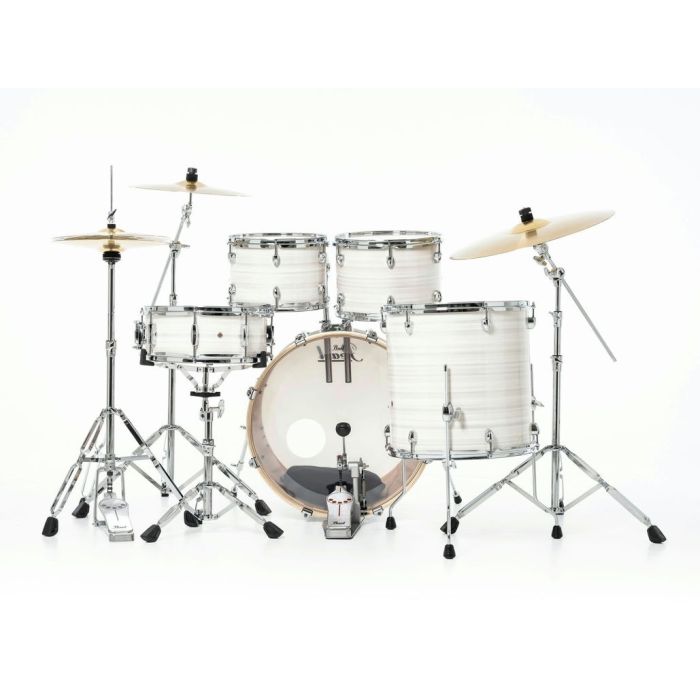 Pearl Export 5 Piece Drum Kit inc HWP-834 and SBR Cymbals 22-12-13-16-14(S) Slipstream White behind