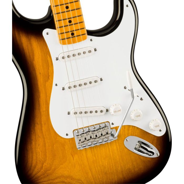 Fender 70th Anniv American Vintage II 54 Strat Mn 2 color Sunburst, angled view