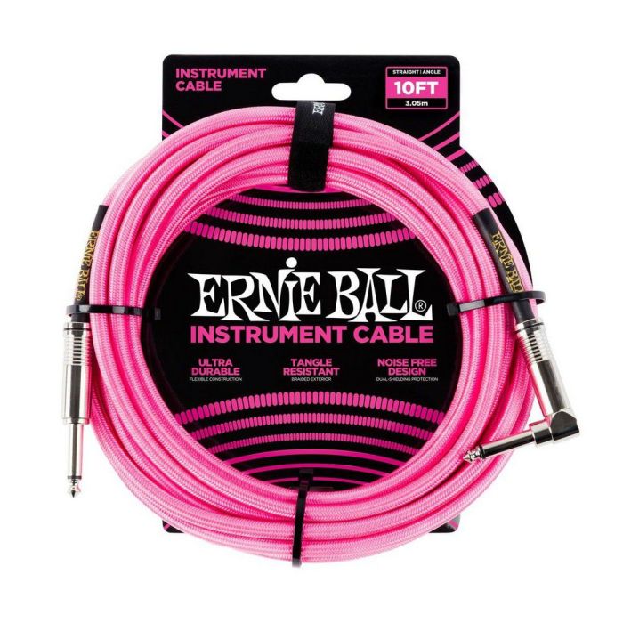 Ernie Ball 10' Braided Straight/Angle Cable - Pink front view