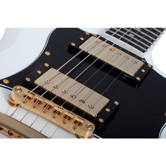 Schecter Zacky Vengeance ZV-H6LLYW66D Guitar, White pickups closeup