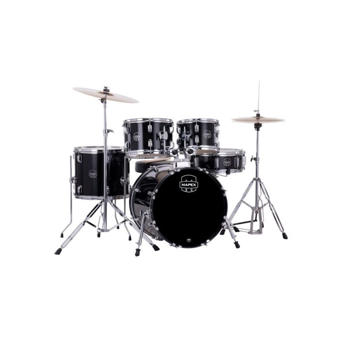 Mapex Comet Series Dark Black Kit 18 BD, 10 RT, 12RT, 14 FT, 14 SN - Inc Hardware, Drum Throne and Cymbals front