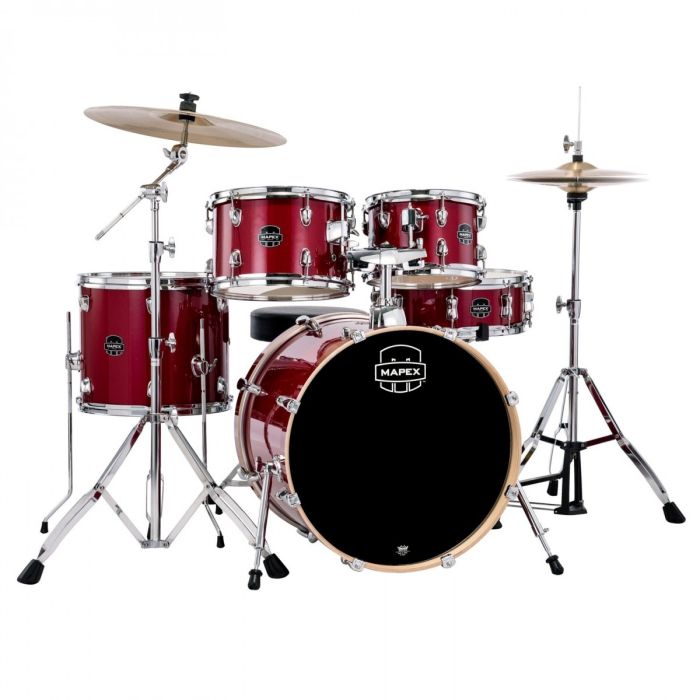 Mapex Venus Series Crimson Red Sparkle Kit 20 Inc Hardware, Drum Throne and Cymbals front