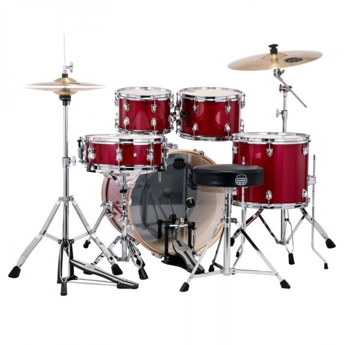 Mapex Venus Series Crimson Red Sparkle Kit 20 Inc Hardware, Drum Throne and Cymbals back