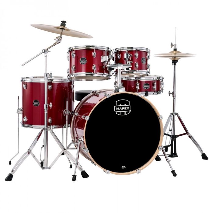 Mapex Venus Series Crimson Red Sparkle Kit 22" Inc Hardware, Drum Throne and Cymbals front