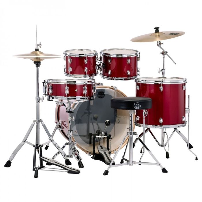 Mapex Venus Series Crimson Red Sparkle Kit 22" Inc Hardware, Drum Throne and Cymbals back