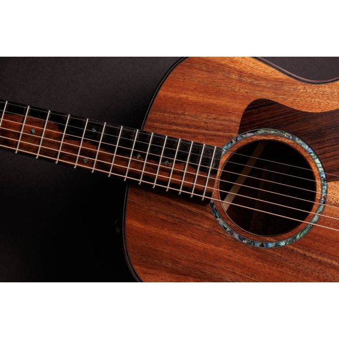 Taylor Custom #30 C721E B4030 Electro Acoustic, Select Hawaiian Koa soundhole closeup