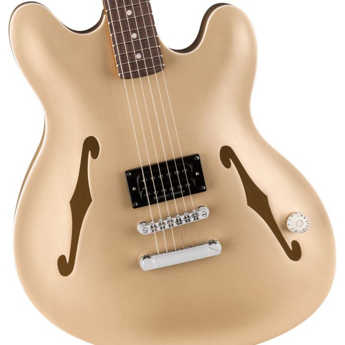 Fender Tom Delonge Starcaster Rw Chrome Hardware Satin Shoreline Gold, body closeup