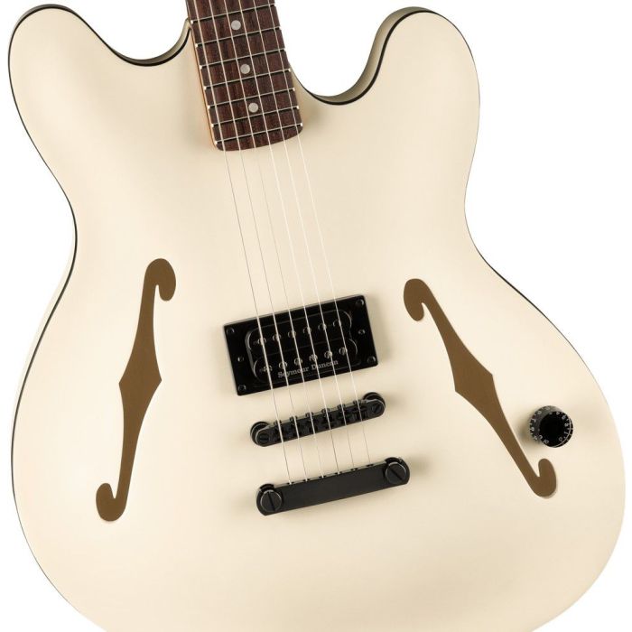 Fender Tom Delonge Starcaster Rw Black Hardware Satin Olympic White, body closeup