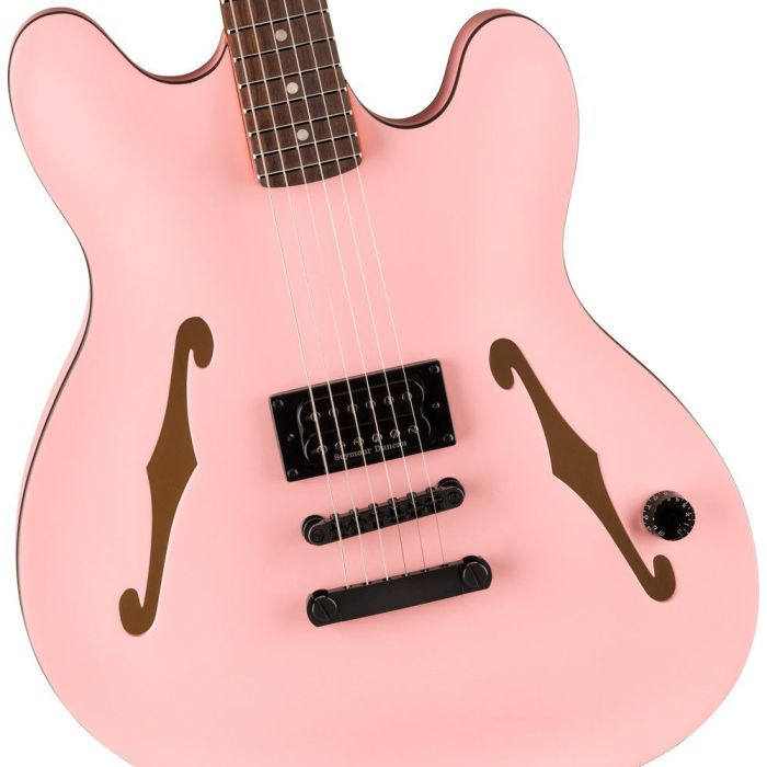 Fender Tom Delonge Starcaster Rw Black Hardware Satin Shell Pink, body closeup