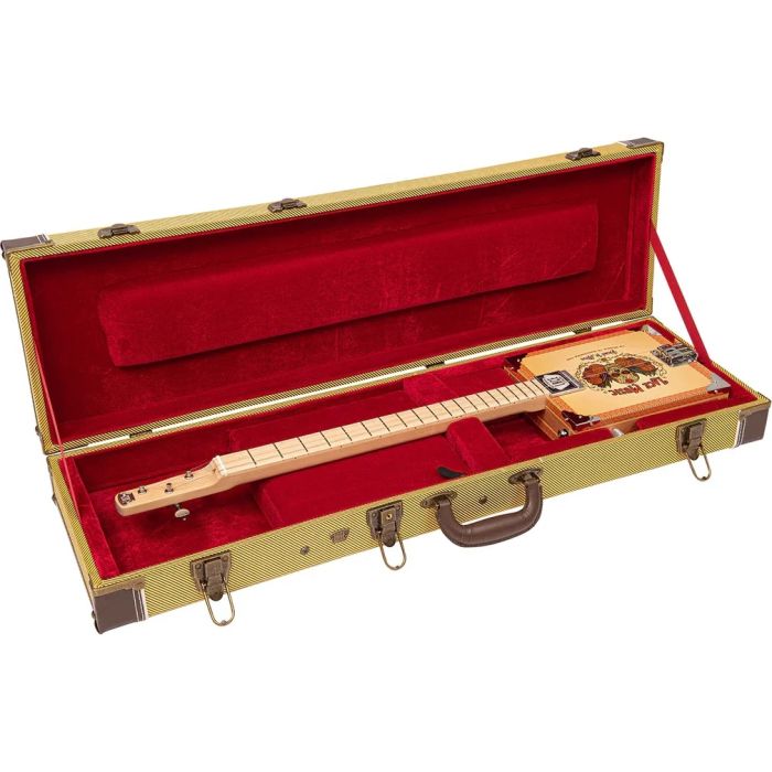 Lace Cigar Box Guitar Case - Tweed open - guitar not included