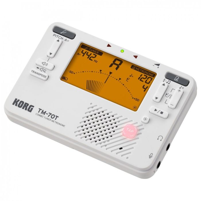 Korg TM-70T-WH Digital Tuner and Metronome - White side angle