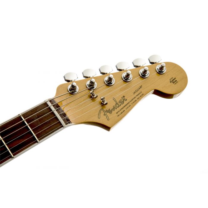 Front view of the headstock on a Fender Kurt Cobain Jaguar