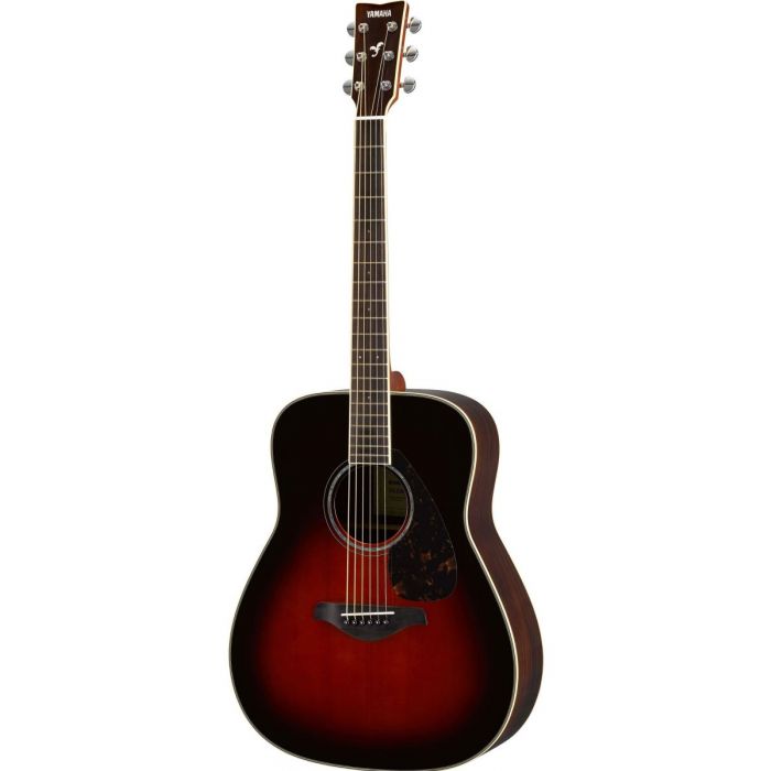 Full frontal view of a Yamaha FG830 Acoustic Guitar in Tobacco Brown Sunburst