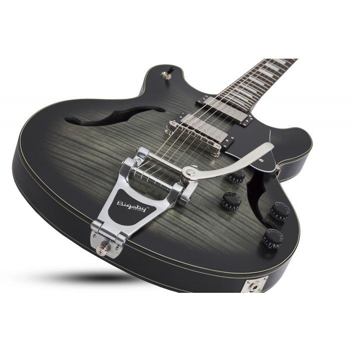 Schecter Corsair Custom with Bigsby in Charcoal Burst Pearl Bigsby