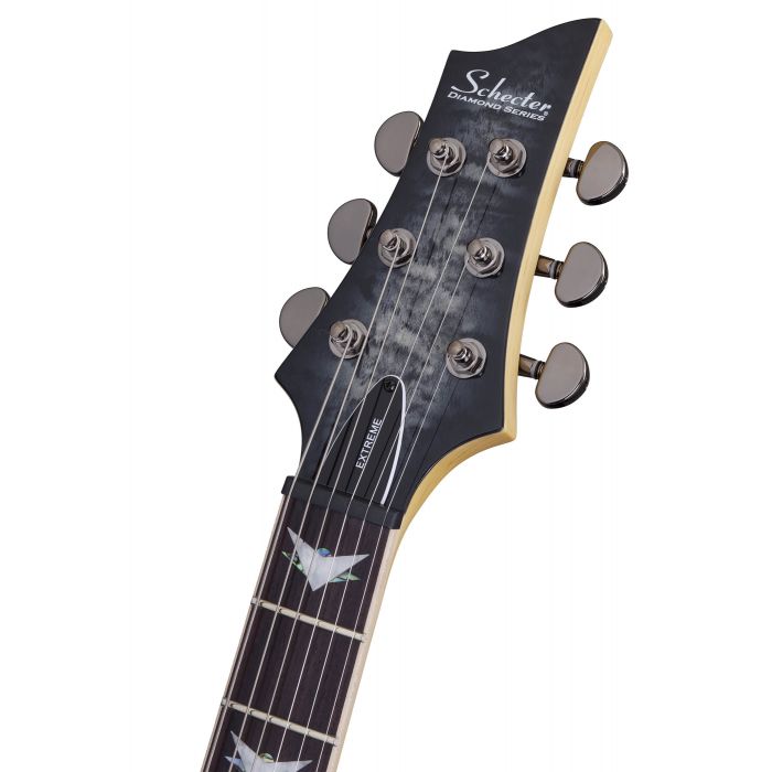 Schecter Banshee-6 Extreme in Charcoal Burst Headstock