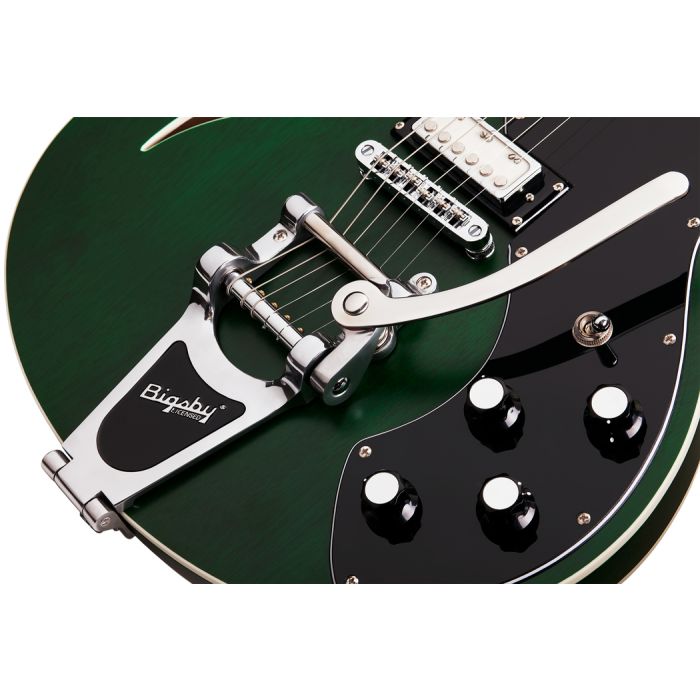Schecter T S/H-1B Semi-Hollow Body in Emerald Green Pearl Bigsby