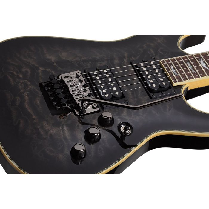 Schecter Omen Extreme-FR See Thru Black Body Angle