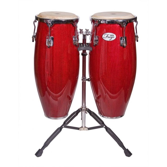 Natal Fuego Series Natural Wood Congas, 2 Stand, Red Gloss
