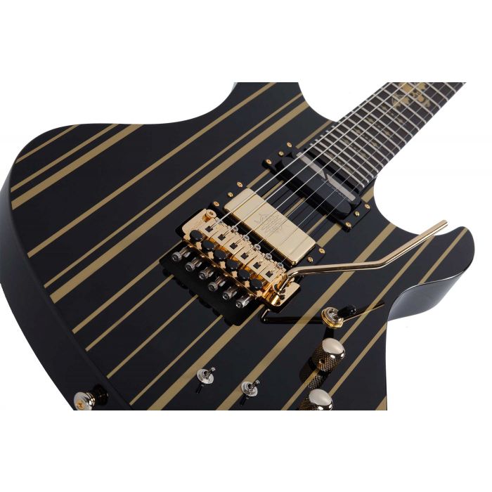 Schecter Synyster Custom-S Signature Guitar in Black and Gold Pickups and Floyd Rose