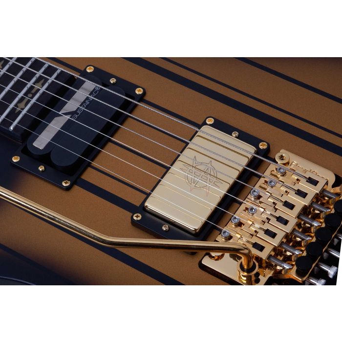 Schecter Synyster Gates Custom-S LH in Satin Gold Burst Signature Pickup, Sustainiac and Gold Floyd Rose
